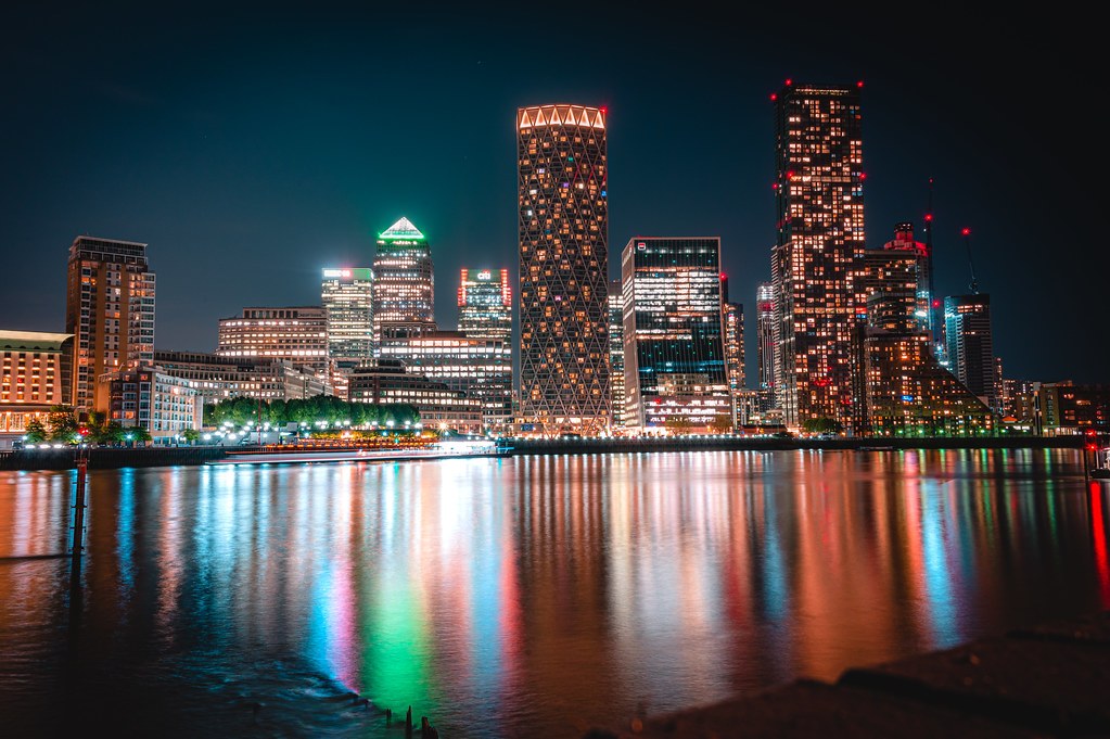 Canary Wharf skyline at night – buy-to-let and rental yields in E14 London