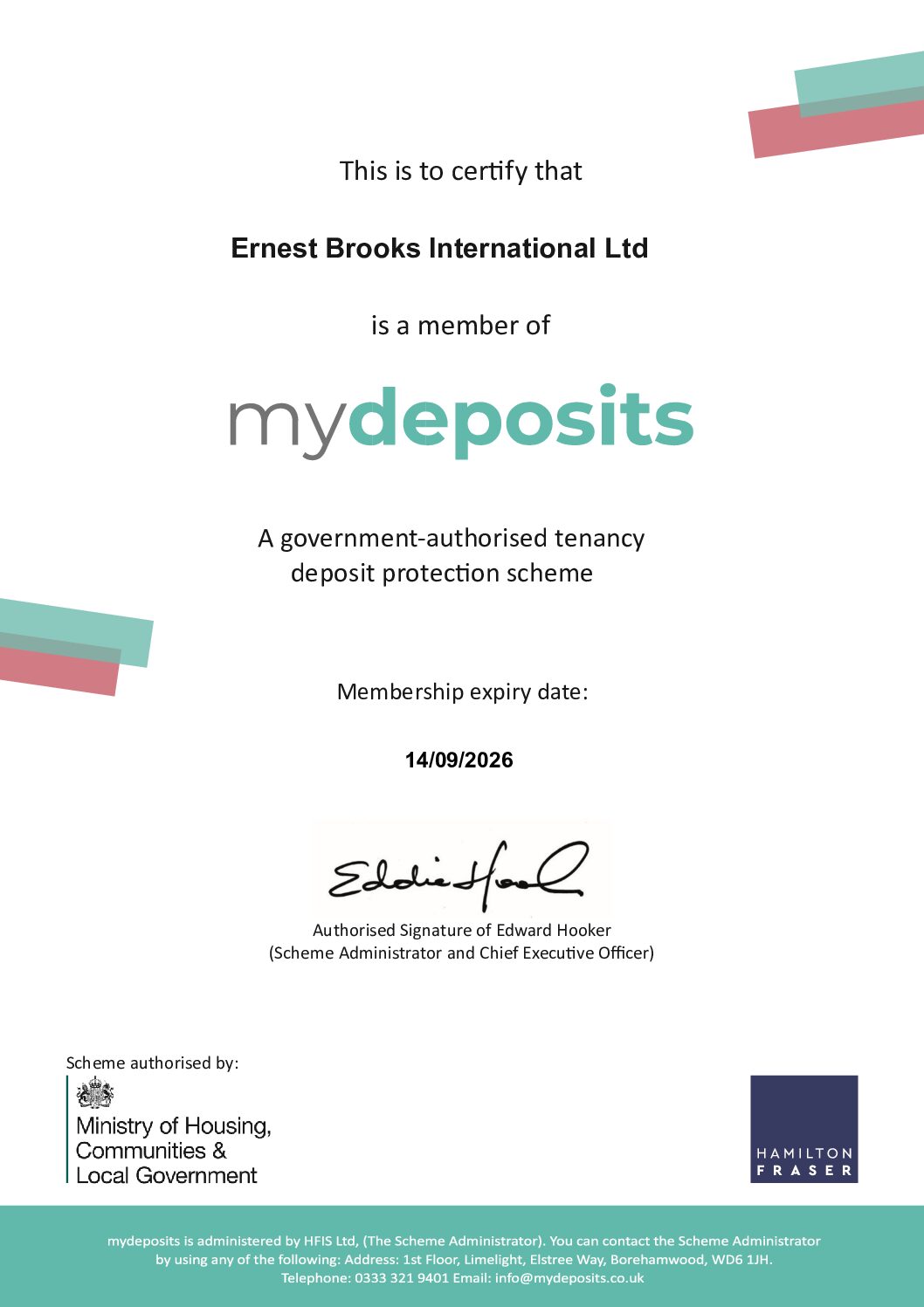 MyDeposits Membership Certificate